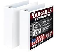 Samsill Lot de 2 classeurs durables de 10,2 cm, fabriqués aux États-Unis, anneaux en D verrouillables personnalisables, blanc, chacun peut contenir 775 pages