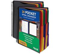 Samsill Lot de 2 Organiseurs à spirales de luxe avec 24 poches, support de bloc-notes rechargeable, couverture avant personnalisable, 12 intercalaires effaçables, dossiers en plastique avec poches