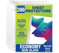 Samsill Lot de 200 protège-feuilles de 21,6 x 27,9 cm, reliure à 3 anneaux, poids standard, protection anti-reflets, format lettre, chargement par le haut, sans acide