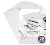 Samsill Lot de 25 feuilles de papier autocollant en vinyle blanc mat imprimable de qualité supérieure pour imprimantes à jet d'encre et laser, format lettre 21,6 x 27,9 cm, résistant à l'eau, résistant aux déchirures, 25 feuilles par paquet