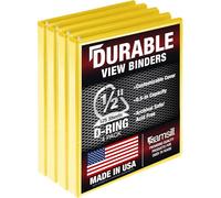 Samsill Lot de 4 classeurs durables de 1,3 cm, fabriqués aux États-Unis, classeur à anneaux en D, reliure transparente personnalisable, jaune, capacité de 125 pages