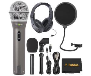 Samson Q2u l'enregistrement et Podcasting Lot avec USB/XLR Micro dynamique + Samson Sr350 Over-Ear casque stéréo + Filtre anti-pop et pare-brise de mousse