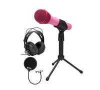 SAMSON Q2U Microphone dynamique portable USB et XLR avec motif polaire cardioïde (rose) avec casque de moniteur de studio TX-100 (noir) et filtre anti-pop (3 articles)