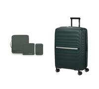 Samsonite Neo Flux & Pack-Sized - Spinner M, 68 cm, 86/96 L & Ensemble de 3 organisateurs - Ensemble aventure avec cubes de rangement - Vert