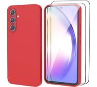 Samsung Galaxy A54 5g Hülle, 2 Stück Panzerfolie, Weiche Flüssiges Tpu Flüssig Silikon Hülle,Stoßfestem Gummi Schutzhülle Für Samsung Galaxy A54 5g-Rouge