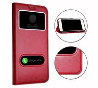Samsung Galaxy Grand Prime G530 Housse Dédiée Rouge Folio À Fenêtres Façon Cuir Avec Surpiqûres Apparentes By Ph26®