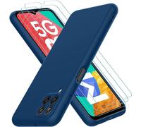 Samsung Galaxy M33 5g - Coque Silicone Toucher Soyeux Antichoc + 3 Verres Trempés, Intérieur Microfibre, Bords Relevés, Bleu