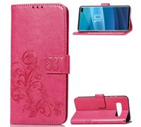 Samsung Galaxy S10 Plus Coque, SATURCASE Lucky Clover PU Cuir Magnétique Flip Portefeuille Support Porte-carte Protecteur Coque Housse Étui avec Dragonne pour Samsung Galaxy S10 Plus (Rose)