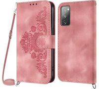 Samsung Galaxy S20 Fe Case With Cord, Samsung S20 Fe Case With Cord Necklace, Protective Pu Leather Wallet Case Cover With [Adjustable Strap] Lanyard Case Cover (Pink)