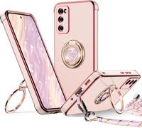 Samsung Galaxy S20 Fe Case With Dual Ring Stand Heart Design With Lanyard For Girls Women Luxury Cute Sparkle Protective Case For Samsung S20 Fe Pink