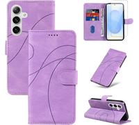 Samsung Galaxy S25 5g Case With 1 Piece Tempered Glass Screen Protector,Pu Leather Flip Cover Stand And Wallet Function (Purple)