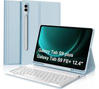 Samsung Galaxy Tab S9 FE Plus/S9 Plus 12.4 Inch 2023 Keyboard Case, French AZERTY Keyboard Case Removable Wireless Bluetooth Layout with Pencil Holder, Sky Blue