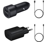 Samsung Kit de recharge voiture 15W, chargeur mural 25W, câble USB - USB type C 1,5m, câble USB type C 1,8m 3A (Eco Pack) noir