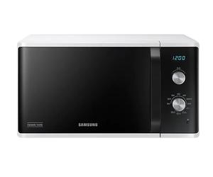 SAMSUNG MG23K3614AW - Micro-ondes Gril - 6 Niveaux de Puissance - Cavité Céramique Émail - Commandes Électromécaniques LED Bleues - 800W - Plateau 28,8 cm - Minuterie 60 min - Horloge 12/24h