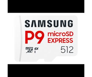 Samsung MicroSDXC P9 Express 512Go UHS-I U1 V30 A1, Lecture 800Mo/s, Résist. Chutes/Température/Rayons X/Aimants, 15x11x1mm, Garantie 3 ans