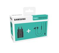 SAMSUNG Pack kit piéton Type C AKG + tête de Charge Rapide, Noir, Écouteurs Intra Auriculaires filaires 3.5mm avec Embouts Tailles S, M et L, Base Secteur Rapide 25W avec Adaptateur USB C