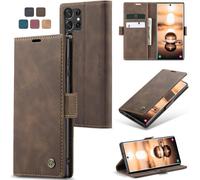 Samsung S23 Ultra Case Shockproof Premium Pu Leather Card Slots Wallet Pouch Case With Stand Function Flip Case For Samsung Galaxy S23 Ultra 5g - Coffee