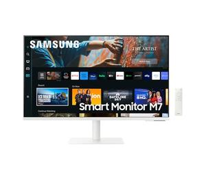 Samsung Smart Monitor Écran PC M7 32", Dalle VA, Résolution 4K UHD,300cd/m²,3000:1, 60 Hz, Smart Hub ,Webcam incluse, Game Bar 2.0, TV Plus, Microsoft 365, Smart Things, Inclinable, HDMI ,USB, Blanc
