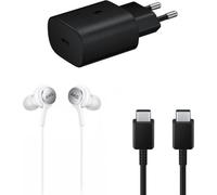 Samsung Starter Set Kit Chargeur mural USB Type C 25W, câble USB Type C 1,8m 3A, écouteurs intra-auriculaires (Eco Pack) noir