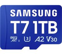 Samsung T7 Carte microSDXC au détail 1 TB UHS-I U3, A2 Application Performance Class, Class 10, v30 Video Speed Class