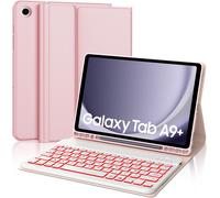 Samsung Tab A9 Plus 11 Inch 2023 Keyboard with 7 Colours Backlight, French AZERTY Magnetic Bluetooth Wireless Keyboard Case Cover for Samsung Tab A9 Plus (SM-X210/X216/X218), Pink