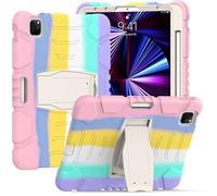 Samsung Tab Fondateur à 10.1 T590 T595 avec Support, Durable, Hybride, Choc, résistant, Trois Couches, étui de Protection en Silicone pour Tablette Enfant (Poudre colorée)