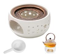 SAMSYOKI Chauffe-théière en Céramique, Réchaud pour Théière avec Porte-Bougie et Tapis de Poêle, Chauffe-thé en Porcelaine Théière Réchauffeur pour Conservation de Chaleur Café Thé Lait (Étoile)