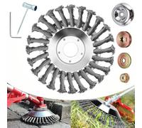 SAMSYOKI Tête Brosse Désherbage pour Débroussailleuse,200x25,4mm Brosse à Désherber Ronde avec Roue en Fil d'acier Massif pour L'élimination de la Mousse et de la Rouille
