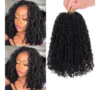 Samtress 10 Inch Bohemian Yanky Twist Crochet Braids 8 Packs Natural Black Pre-twisted Passion Twist Crochet Hair Bouncy Spring Arfo Kinkey Hair Mini Curly Twist Crochet Braids Synthetic (#1B)