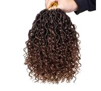 Samtress 10 Inch Pre-looped Goddess Locs Crochet Hair with Curly Ends 8 Packs 12 Srtands/Pack Bohemian Soft Faux Locs Wavy Braiding Hair Extensions Boho Style Synthetic for Women (Omber Brown)