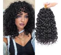 Samtress 10 Inch Short Curly Crochet Hair 8 Packs GoGo Curl Crochet Hair for Women Water Wave Crochet Braids Synthetic Natural Black Deep Twist Braiding Hair Extensions (#1B)