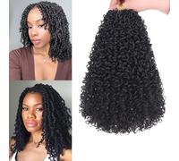 Samtress 12 Inch Pre-twisted Yanky Twist Crochet Hair Natural Black 8 Packs Fluffy Passion Twist Crochet Braids Small Curly Twists Crochet Hair Pre-looped Curly Wave Senegalese Twist Braids (#1B)