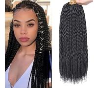 Samtress 14 Inch 8 Packs Box Braids Crochet Hair 144 Strands Goddess Box Braids Pre-looped Knotless Medium Crochet Braids 3X Bohemian Braiding Hair Synthetic Crochet Hair Extensions for Women (#1B)