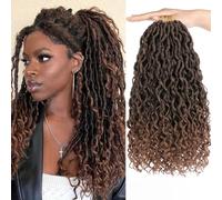 Samtress 14 Inch Faux Locs Crochet Hair 8 Packs Goddess Locs Crochet Hair Omber Pre-looped River Locs Crochet Braids with Curly Ends Bohemian Hippie Locs Crochet Hair Synthetic for Black Women(#T30)