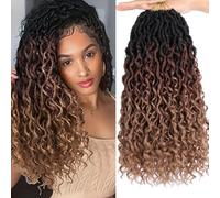 Samtress 14 Inch Goddess Locs Crochet Hair 8 Packs Faux Locs Crochet Braids with Curly Ends Pre-looped River Locs Crochet Braids Bohemian Hippie Locs Synthetic Braiding Hair for Women (#1B/30/27)