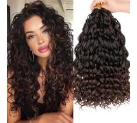 Samtress 14 Inch Gogo Curl Crochet Hair 8 Packs Ocean Wave Crochet Hair Ombre Brown Pre Looped Deep Twist Short Curly Bohemian Crochet Box Braids Synthetic Water Wave Braiding Hair for Women (#T30)