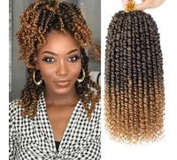 Samtress 14 Inch Pre-twisted Passion Twist Hair 8 Packs Pre-looped Crochet Braids Synthetic Ombre Blonde Bohemian Curly Twist Braiding Hair Extensions for Women (#T27)