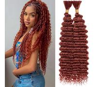 Samtress 18 Inch Deep Wave Bulk Braiding Hair 2 Bundles 160g Copper Red Deep Wave Synthetic Curly Hair for Boho Braids Hair Extensions for Women(#350)