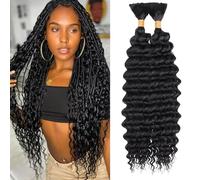 Samtress 18 Inch Deep Wave Bulk Braiding Hair Synthetic Natural Black Curly Hair Extensions Wet and Wavy Boho Braids Hair No Weft 2 Bundles for Women(#1B)
