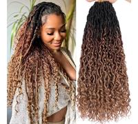 Samtress 18 Inch New Goddess Locs Crochet Hair 8 Packs Curly Faux Locs Synthetic Hair Pre-looped Bohemian Soft River Locs Crochet Hair Synthetic with Curly Ends for Black Women (#1B/30/27)