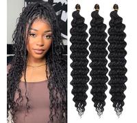 Samtress 18 Inch Ocean Wave Crochet Hair 3 Packs Curly Braiding Hair Extensions Natural Black Deep wave Synthetic hair Curly Braiding for Women (#1B)