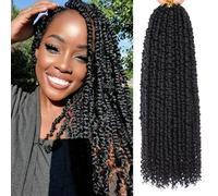 Samtress 18 Inch Passion Twist Crochet Hair 8 Packs Natural Black Pre Twisted Water Wave Crochet Braids Pre Looped Bohemian Curly Synthetic Braiding Hair for Women (#1B)