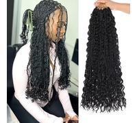 Samtress 18 Inch Pre-Looped Island Twist Crochet Bradis 9 Packs Boho Senegalese Twist Crochet Hair with Curls Pre-Twisted Natural Black Soft Goddesss Twist Crochet Hair Extensions for Women (#1B)