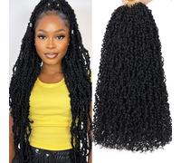 Samtress 18 Inch Pre-looped Yanky Twist Crochet Hair 8 Packs Natural Black Bouncy Spring Twist Hair Passion Twist Braiding Hair Pre-twisted Mini Curly Twist Crochet Braids Hair Extensions (#1B)