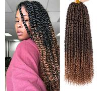 Samtress 18 Inch Pretwisted Passion Twist Hair 8 Packs Bohemian Synthetic Hair Extensions with Curl Ends Ombre Brown Pre Looped Water Wave Corchet Braids for Women (#T30)