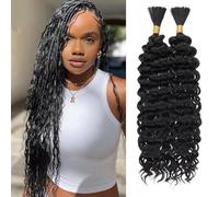 Samtress 18 Inch Water Wave Bulk Braiding Hair 20% Human Hair Mixed Quality Synthetic Curly Hair for Boho Braids 2 Bundles Natural Black Water Wave Hair Extensions (#1B)