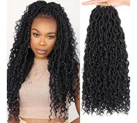 Samtress 18 Pouces Goddess Faux Locs Extensions de Cheveux Crochetés 8 Packs Pré-bouclés River Locs avec Extrémités Bouclées Noir Naturel Synthétique pour Femmes Noires (#1B)