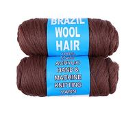 Samtress 2 Pcs Brazilian Wool Hair African Acrylic for Braids Hand Knitting Braiding Hair for Crochet Braids Faux Locs Sengalese Twisting Jumbo Box Braids Synthetic 70G/Roll (#Brown)