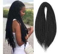 Samtress 24 Inch Double Ended Dreadlock Extensions Black Hippie Dreads 10 Strands Thin 0.6cm Handmade Bohemian Box Braids with Curly Ends for Women (#1B)
