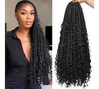 Samtress 24 Inch Goddess Box Braids Crochet Hair With Curly Ends 8 packs Bohomian Box Braids Crochet Hair Black Boho Box Braids Synthetic Braiding Hair Extension for Women (#1B)